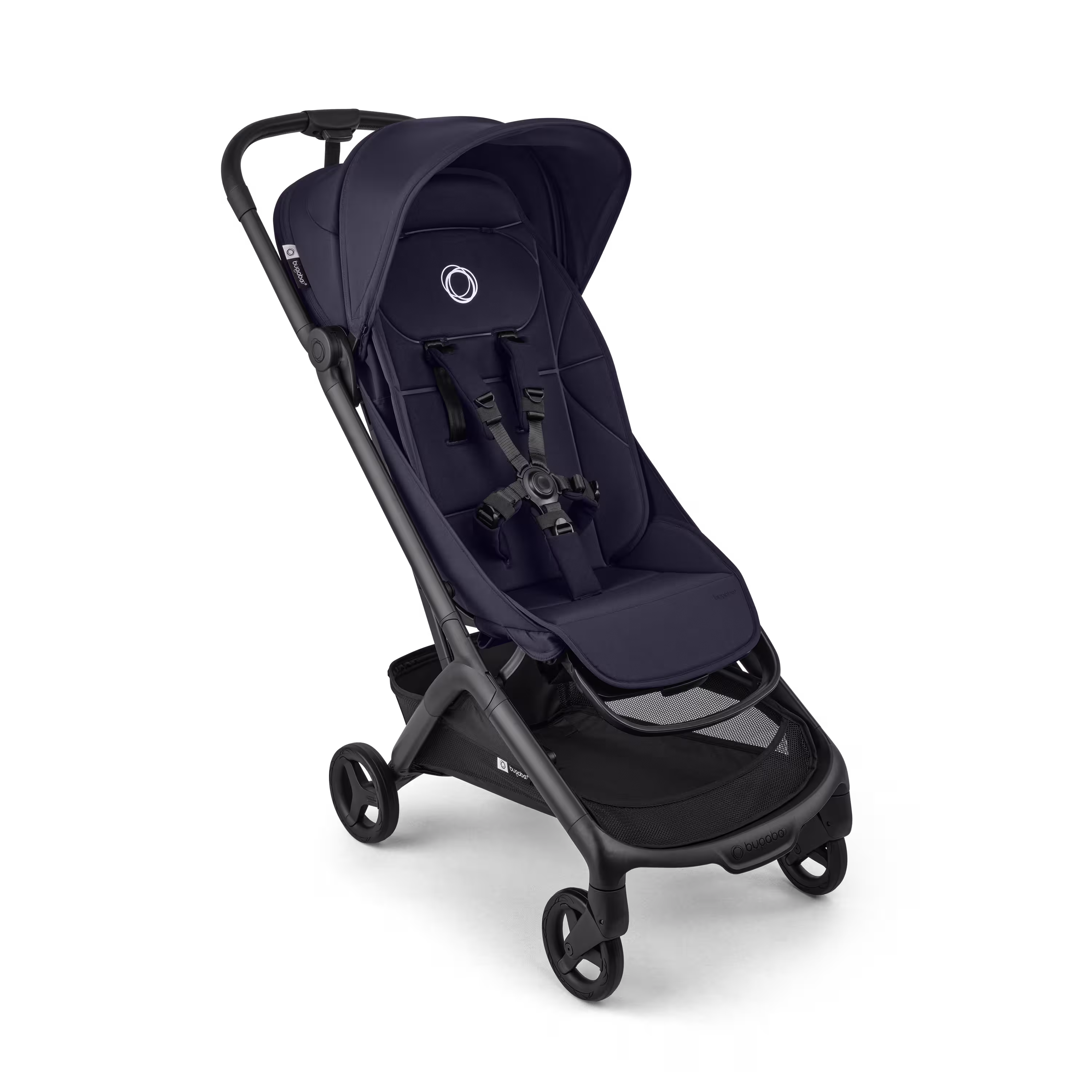 Bugaboo Butterfly 2 Plus travel stroller black base, deep indigo fabrics, deep indigo sun canopy - Main Modal Image Slide 1 of 12