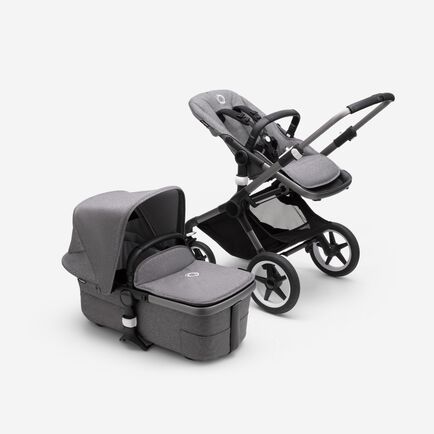Bugaboo Fox 3 bassinet and seat stroller graphite base, grey melange fabrics, grey melange sun canopy