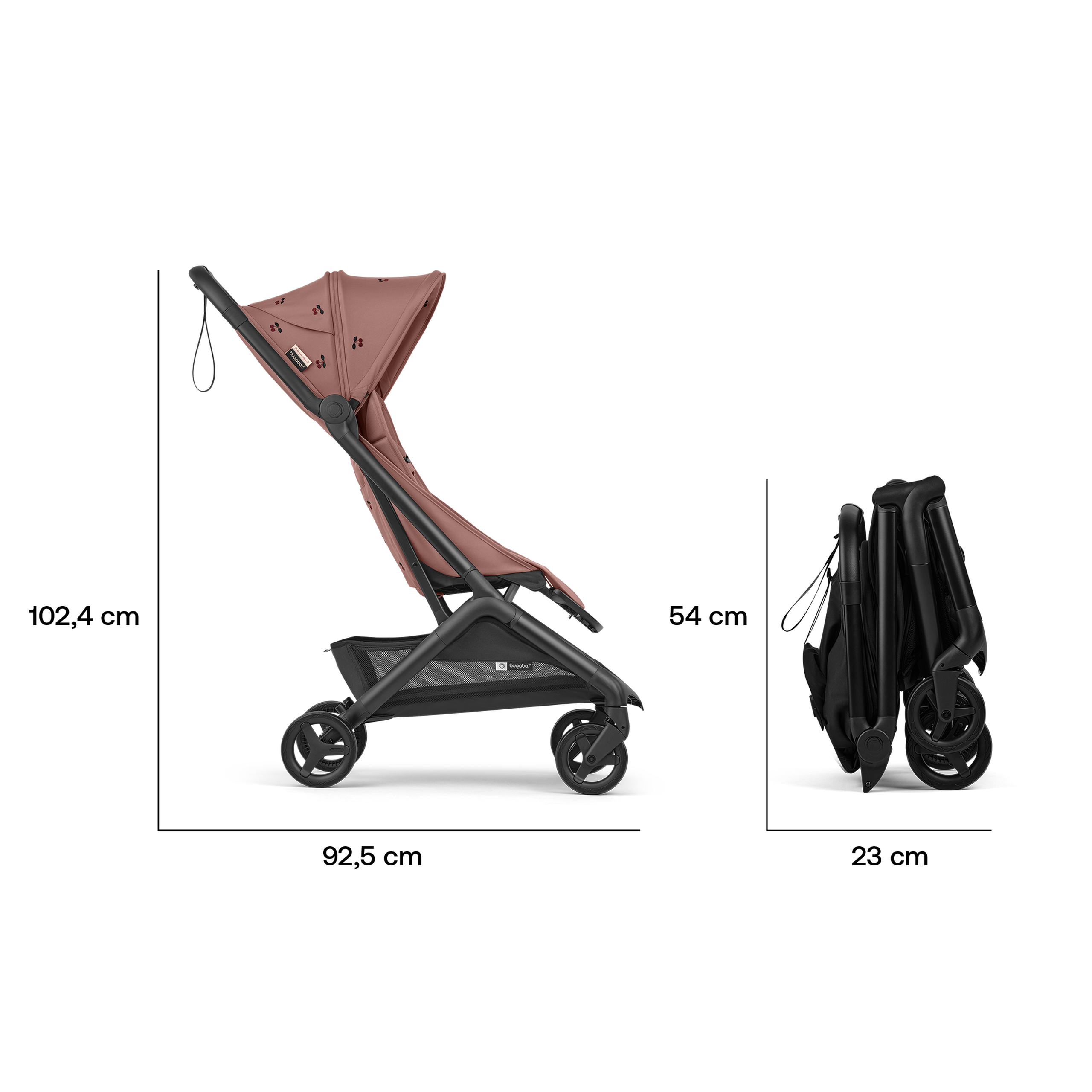 Bugaboo x Konges SlØjd limited edition Butterfly 2 travel stroller black base, dusty pink fabrics, dusty pink sun canopy - Thumbnail Slide 7 of 8