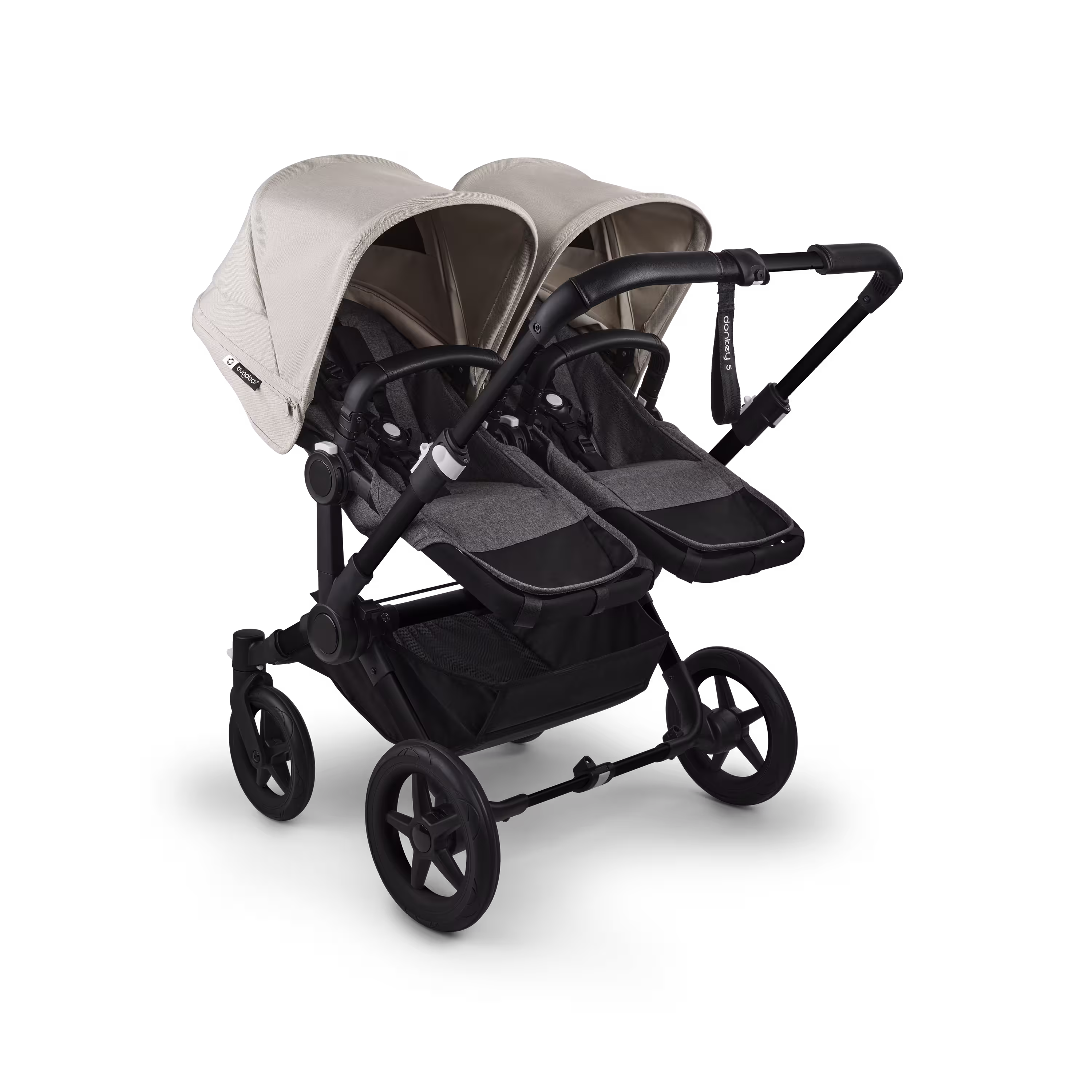 Bugaboo Donkey 5 twin stroller black base, grey mélange fabrics, misty white sun canopy - Main Modal Image Slide 3 of 12