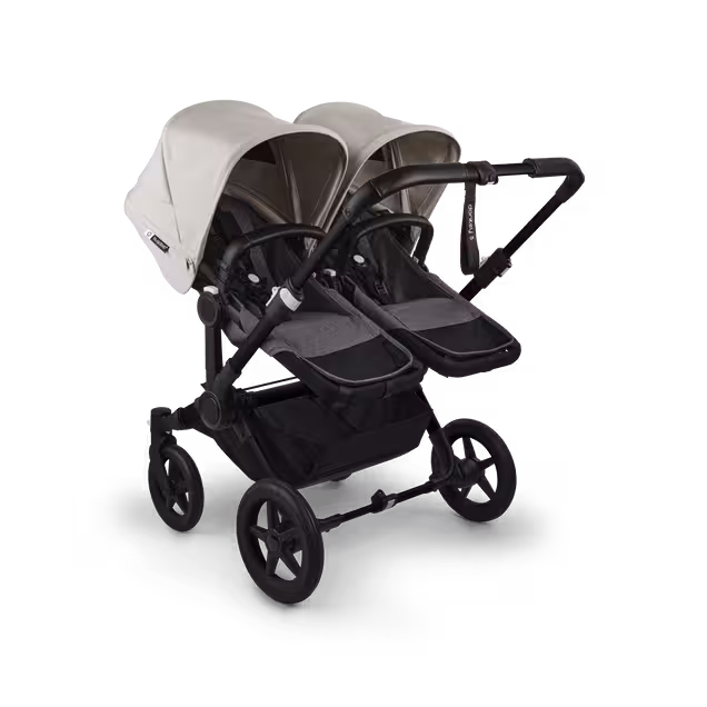 Bugaboo Donkey 5 twin stroller black base, grey mélange fabrics, misty white sun canopy - Main Image Slide 3 of 12