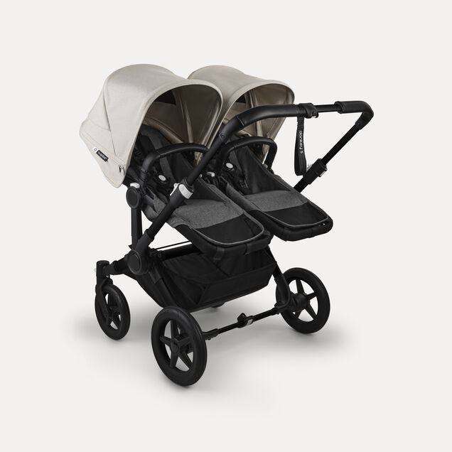 Bugaboo Donkey 5 twin stroller black base, grey mélange fabrics, misty white sun canopy - Main Image Slide 3 of 12