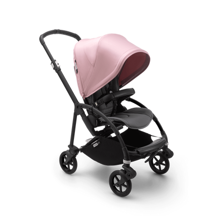 Bugaboo Bee 6 bassinet and seat stroller soft pink sun canopy, grey mélange fabrics, black base - view 2