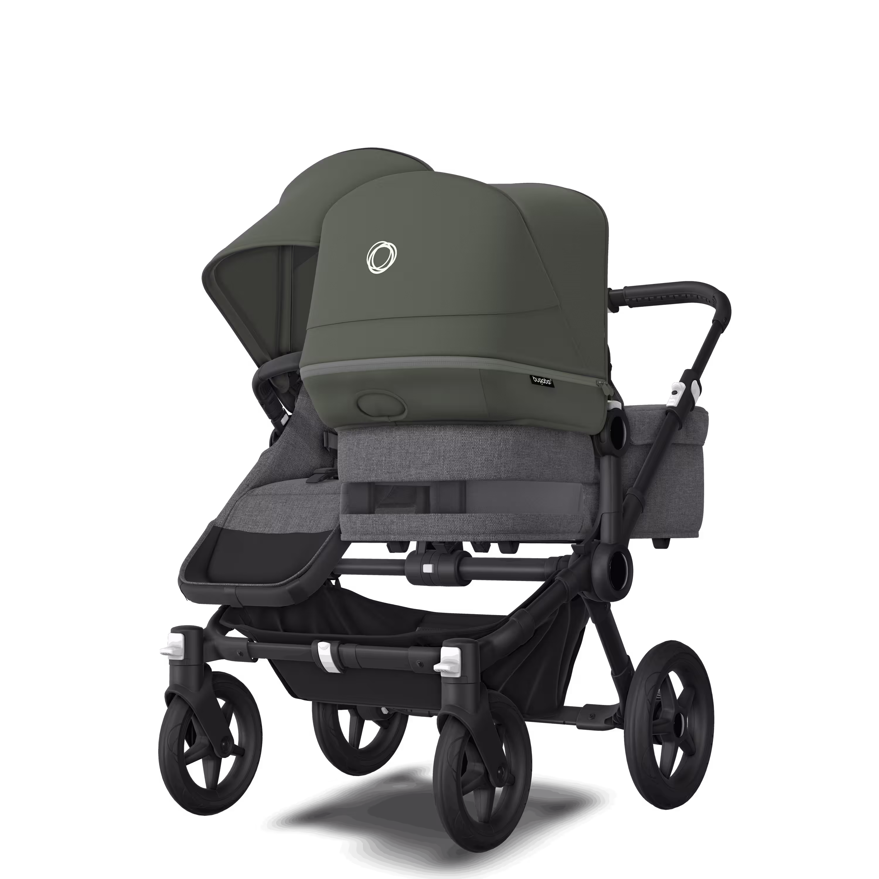 Bugaboo Donkey 5 Duo double stroller black base, grey mélange fabrics, forest green sun canopy - Main Modal Image Slide 3 of 11