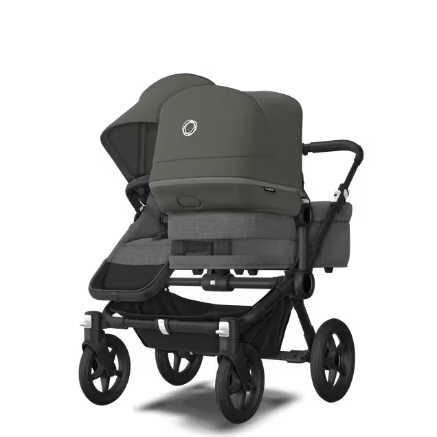 Bugaboo Donkey 5 Duo double stroller black base, grey mélange fabrics, forest green sun canopy - Main Image Slide 3 of 11