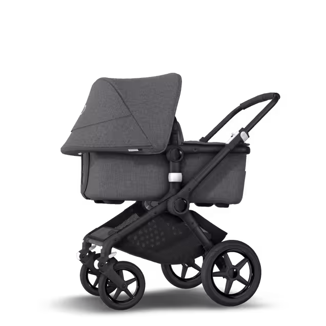 Bugaboo Fox 2 seat and bassinet stroller grey melange sun canopy, grey melange fabrics, black chassis - Main Image Slide 9 van 10