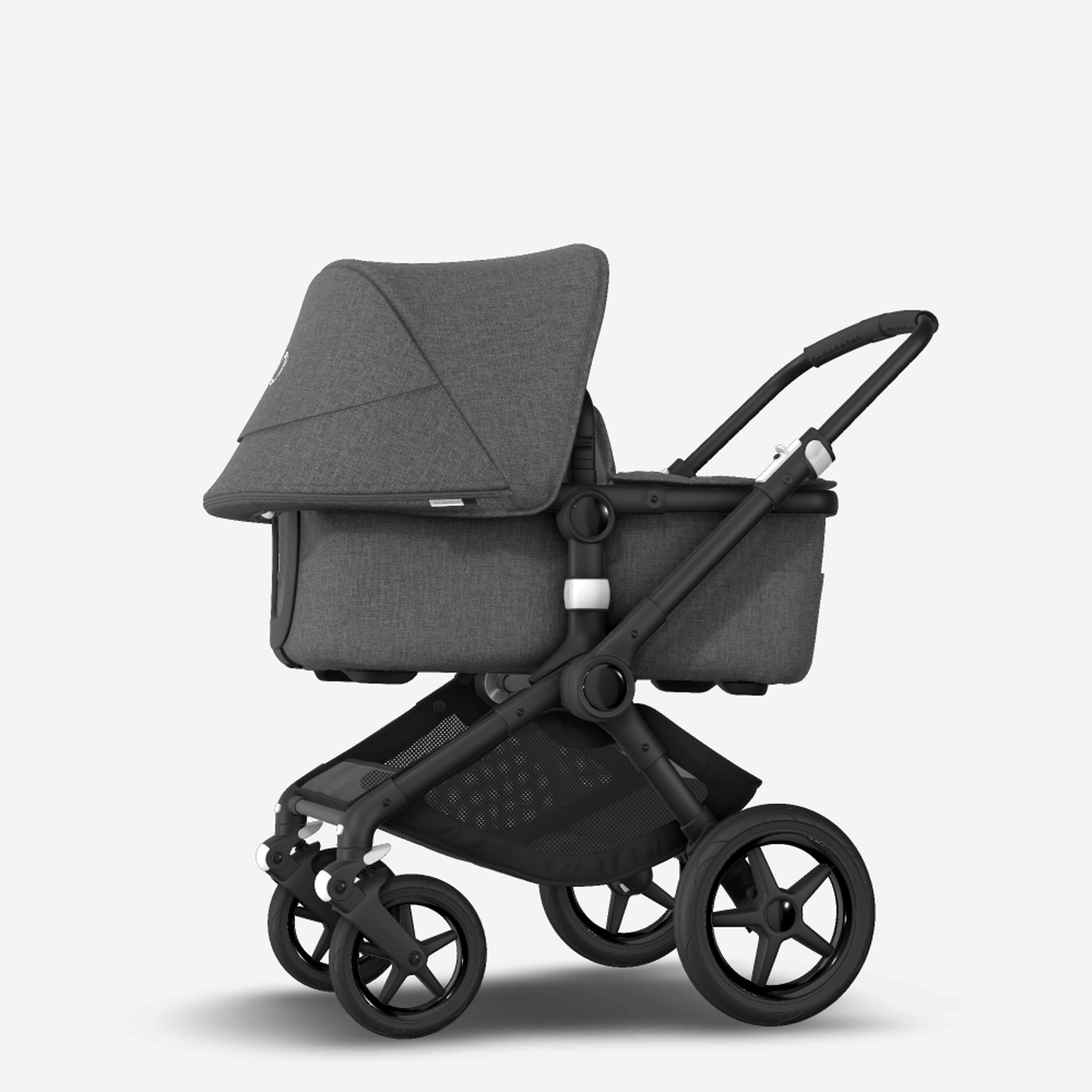 Bugaboo Fox 2 seat and bassinet stroller grey melange sun canopy, grey melange fabrics, black chassis - Main Modal Image Slide 9 van 10