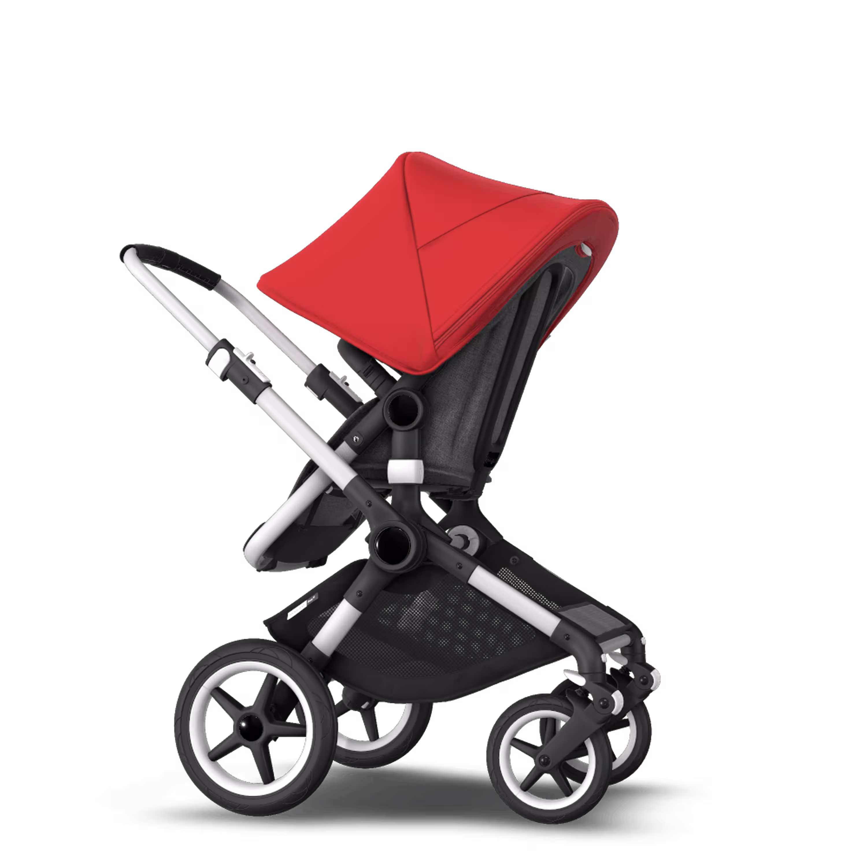 Bugaboo Fox 2 seat and carrycot pushchair red sun canopy, grey melange fabrics, aluminium base - Main Modal Image Slide 8 of 10