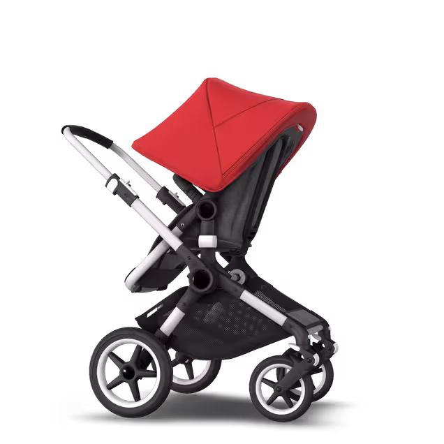 Bugaboo Fox 2 seat and carrycot pushchair red sun canopy, grey melange fabrics, aluminium base - Main Image Slide 8 of 10