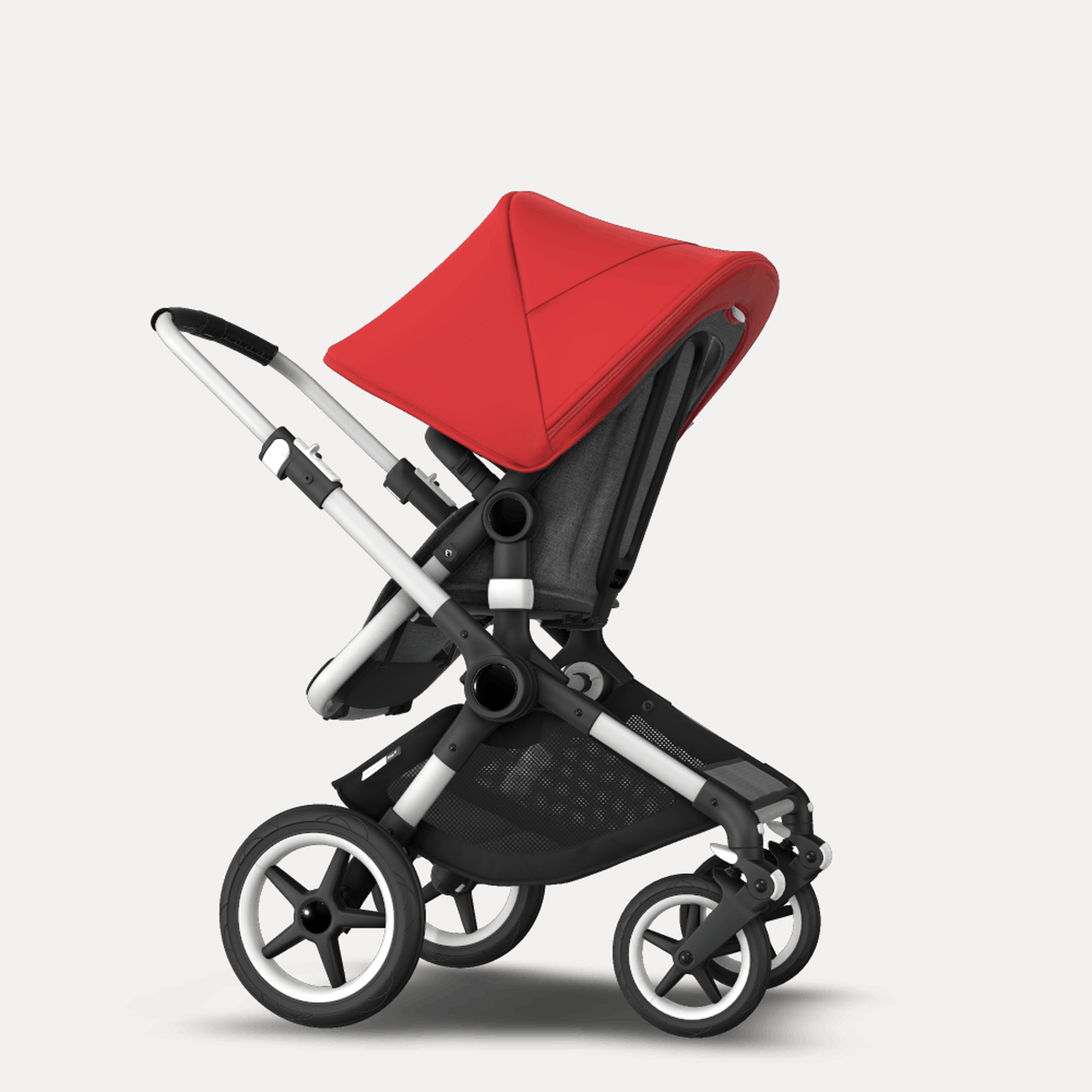 Bugaboo Fox 2 seat and carrycot pushchair red sun canopy, grey melange fabrics, aluminium base - Main Modal Image Slide 8 of 10