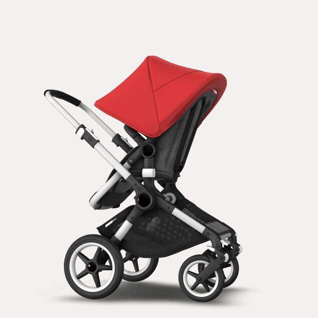 Bugaboo Fox 2 seat and carrycot pushchair red sun canopy, grey melange fabrics, aluminium base - Main Image Slide 8 of 10