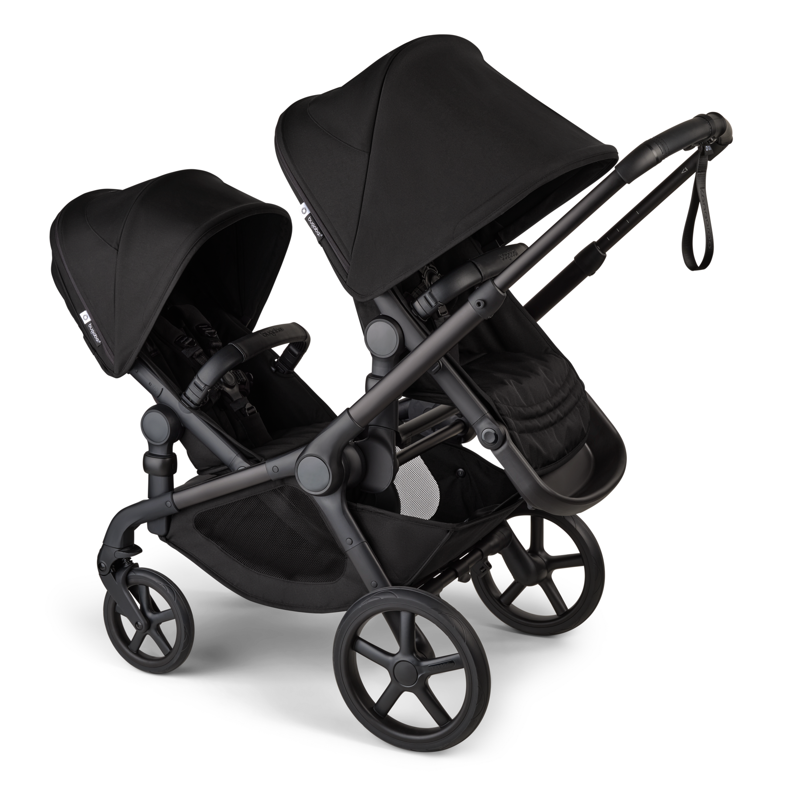 Bugaboo Kangaroo 2-in-1 tandem stroller with two seats facing the parent, with Midnight Black fabrics and Midnight Black sun canopies. - Thumbnail Slide 12 of 18