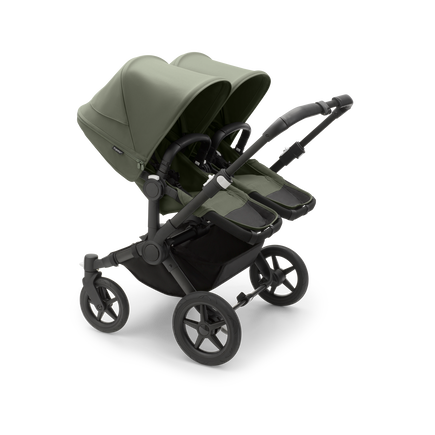 Bugaboo Donkey 5 Twin bassinet and seat stroller black base, forest green fabrics, forest green sun canopy - view 2
