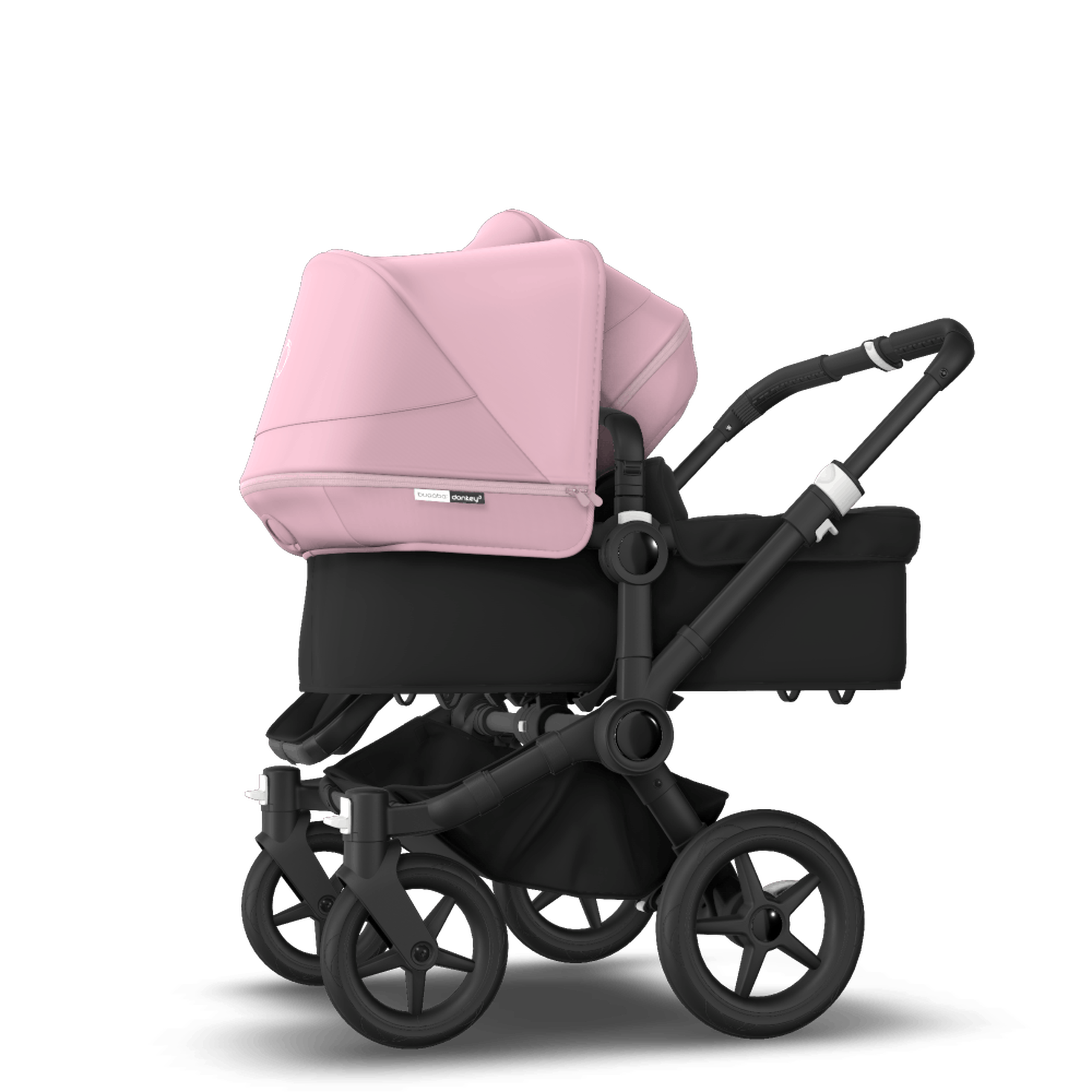Bugaboo Donkey 3 Duo seat and bassinet stroller soft pink sun canopy, black fabrics, black base - Thumbnail Slide 2 of 5