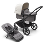Bugaboo Fox 5 bassinet and seat pram with black chassis, grey melange fabrics and misty white sun canopy. - Thumbnail Slide 1 of 13