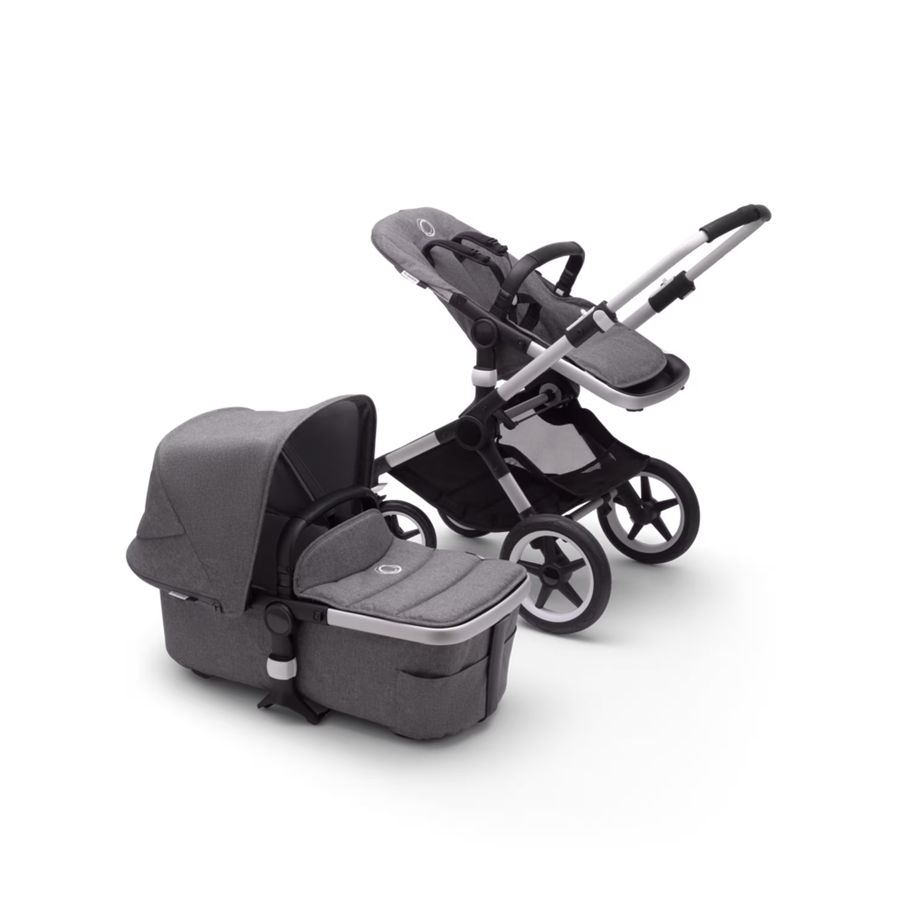 Bugaboo Fox 2 seat and carrycot pushchair grey melange sun canopy, grey melange fabrics, aluminium chassis - Main Modal Image Slide 9 of 10