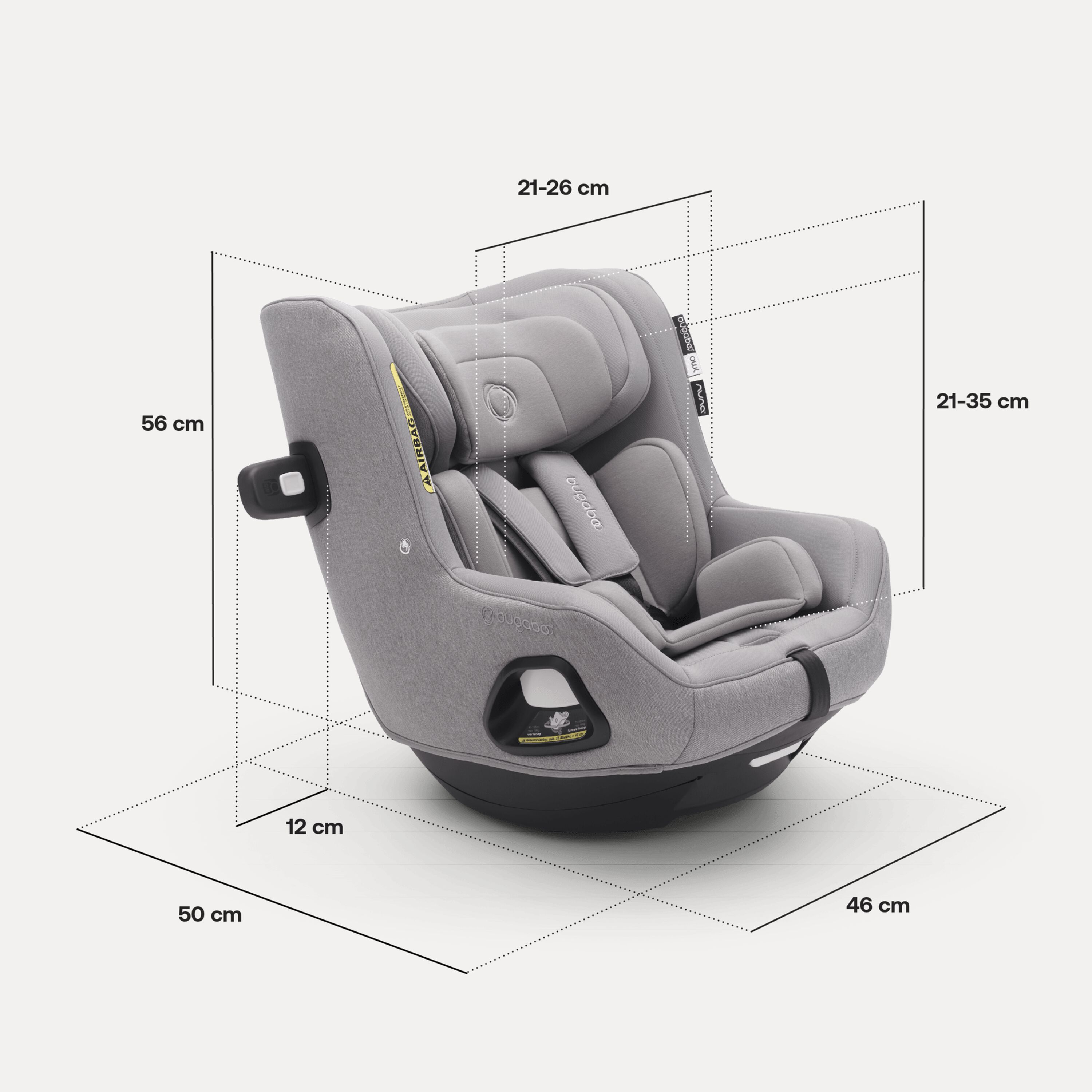 Bugaboo Owl by Nuna with measurements: Length: 50 cm, width: 46 cm, height: 56 cm, inner seat width: 21-26 cm, inner seat height: 21-35 cm, protection pod: 12 cm. - Main Modal Image Slide 3 of 8