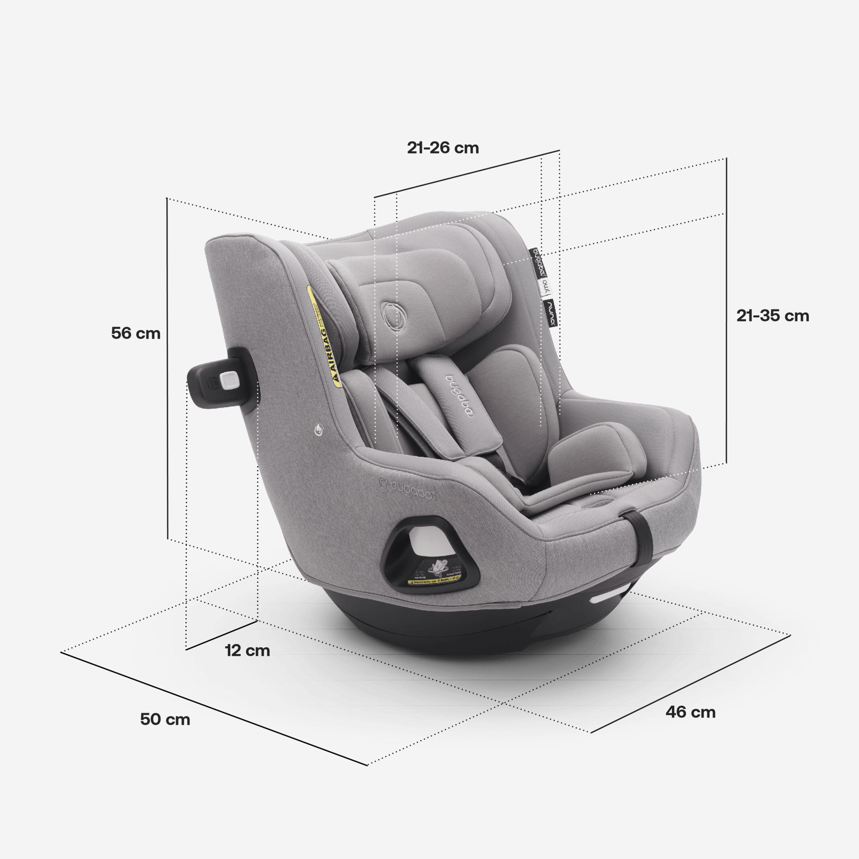 Bugaboo Owl by Nuna with measurements: Length: 50 cm, width: 46 cm, height: 56 cm, inner seat width: 21-26 cm, inner seat height: 21-35 cm, protection pod: 12 cm. - Main Modal Image Slide 3 of 8