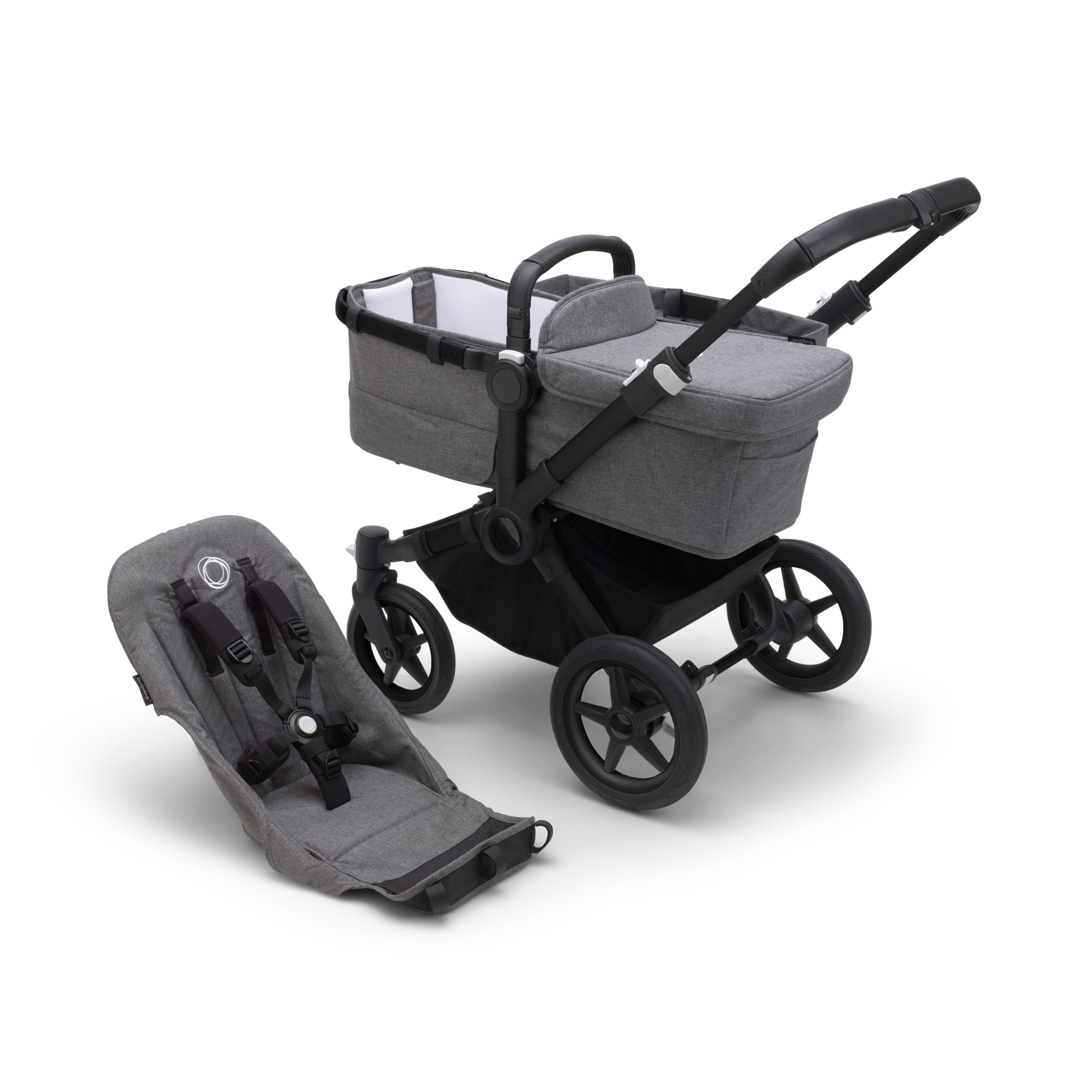 Refurbished Bugaboo Donkey 5 base RW fabric US BLACK/ GREY MÉLANGE - Thumbnail Slide 1 of 1