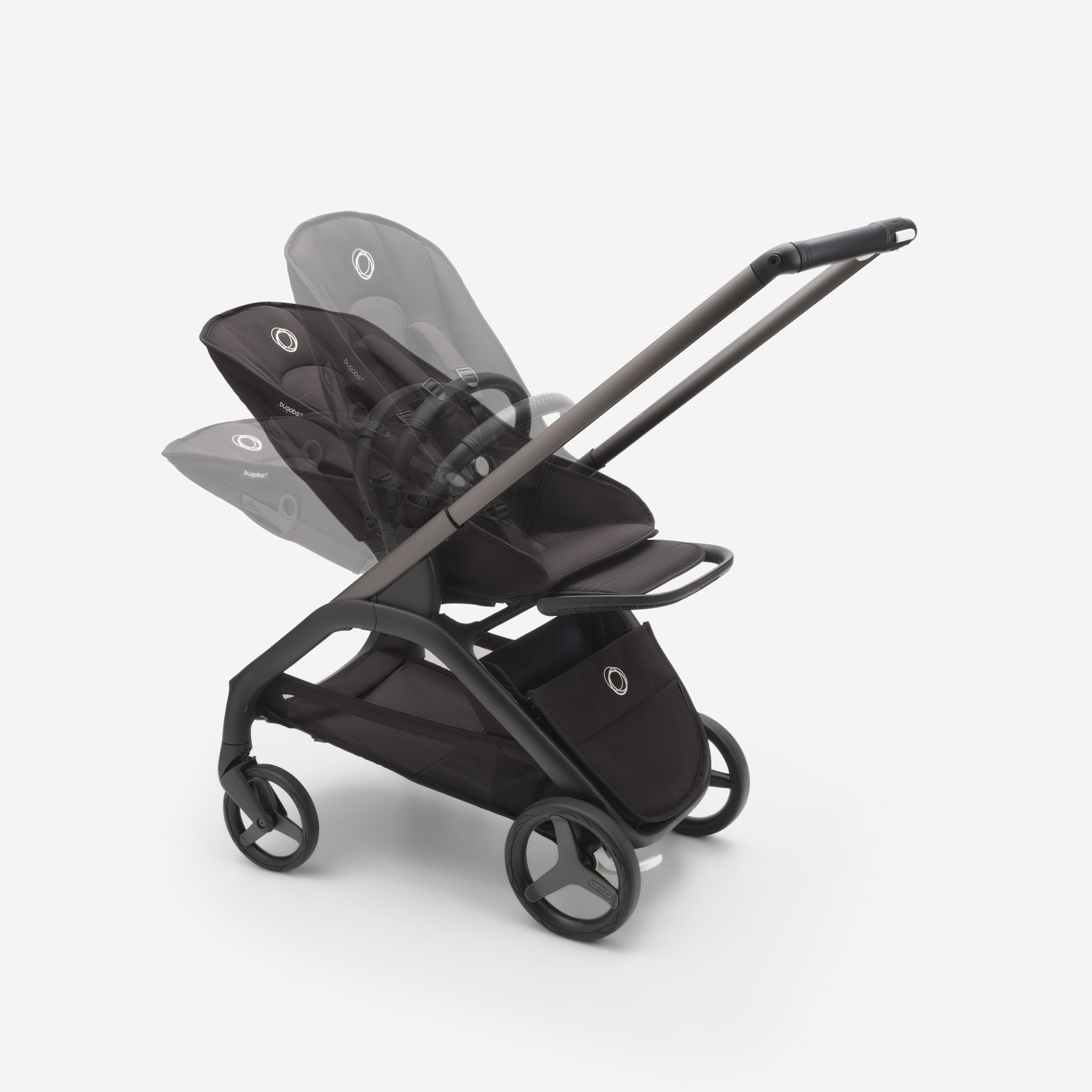 Bugaboo Dragonfly stroller with seat in different recline positions. - Main Modal Image Slide 9 of 16