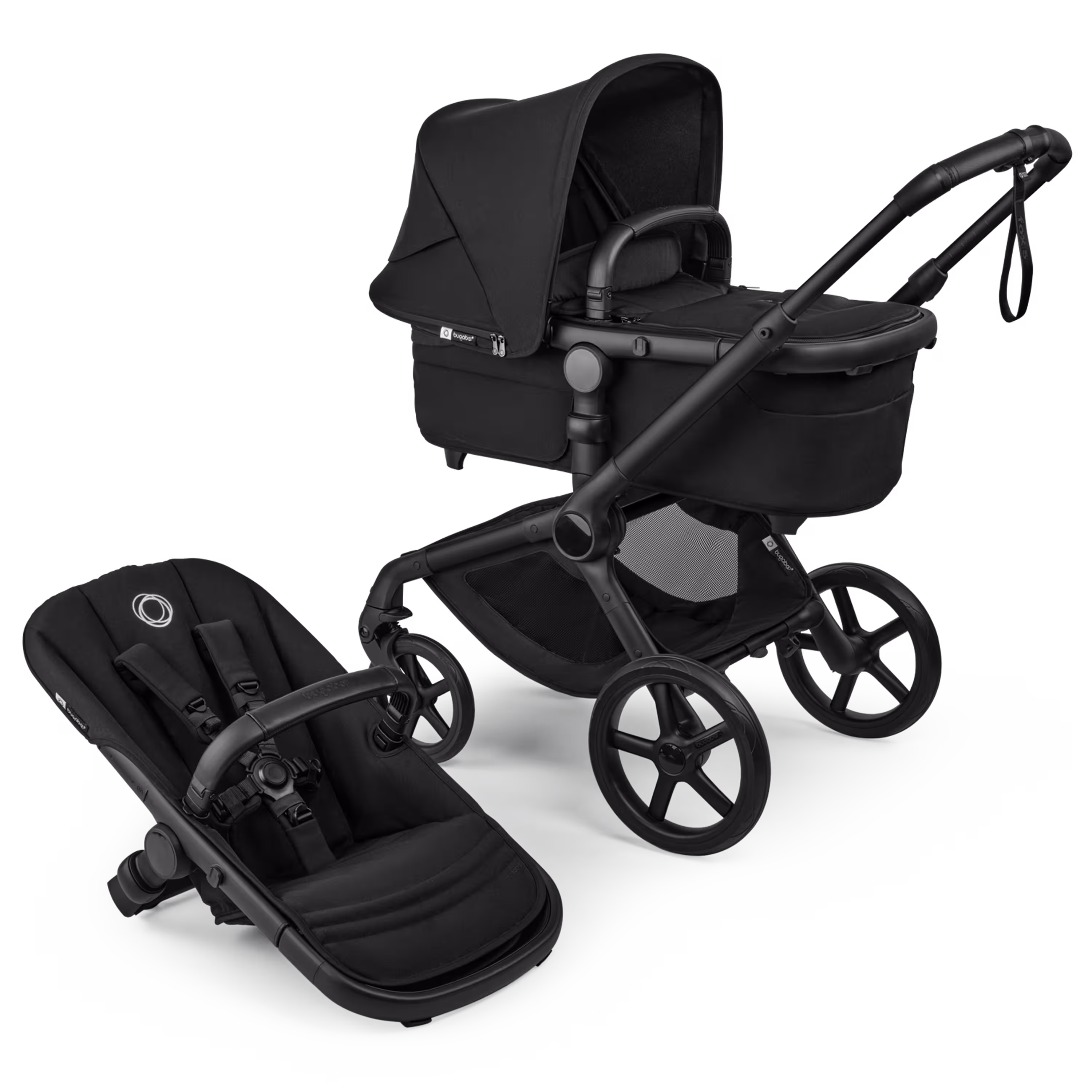 Bugaboo Fox 5 Renew bassinet and seat 2-in-1 stroller, with black chassis, Heritage Black fabrics, and Heritage Black sun canopy. - Main Modal Image Slide 1 of 12