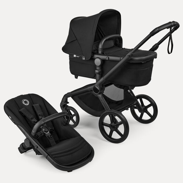 Bugaboo Fox 5 Renew bassinet and seat 2-in-1 stroller, with black chassis, Heritage Black fabrics, and Heritage Black sun canopy. - Main Image Slide 1 of 12