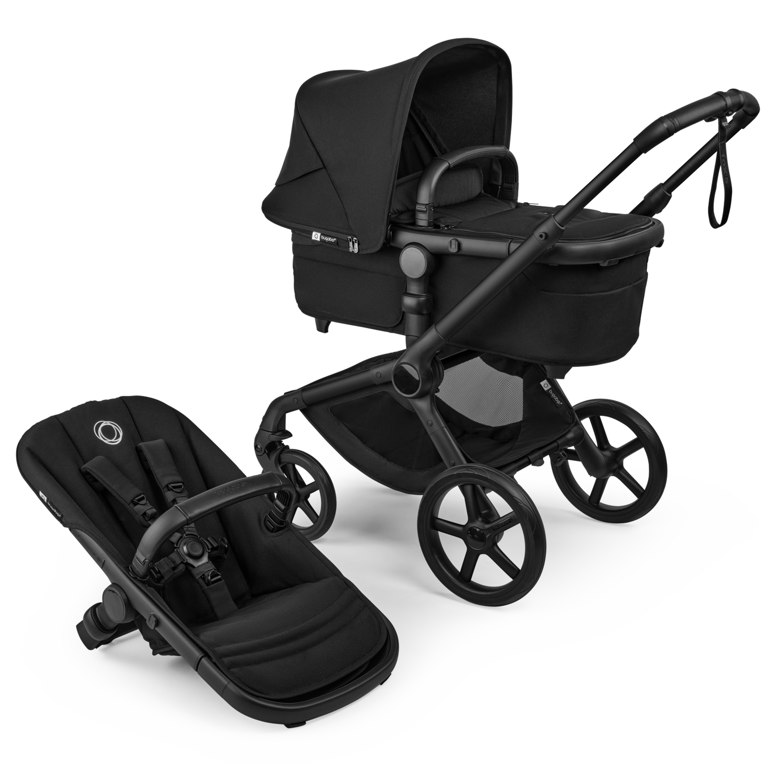Bugaboo Fox 5 Renew bassinet and seat 2-in-1 stroller, with black chassis, Heritage Black fabrics, and Heritage Black sun canopy. - Thumbnail Slide 1 of 12