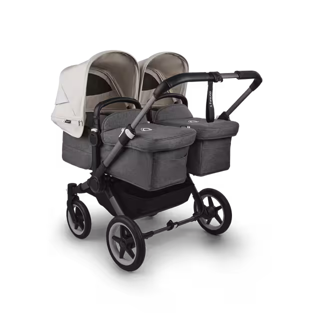 Bugaboo Donkey 5 twin stroller graphite base, grey mélange fabrics, misty white sun canopy - Main Image Slide 1 of 12