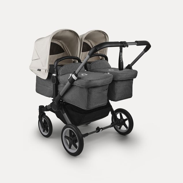 Bugaboo Donkey 5 twin stroller graphite base, grey mélange fabrics, misty white sun canopy - Main Image Slide 1 of 12