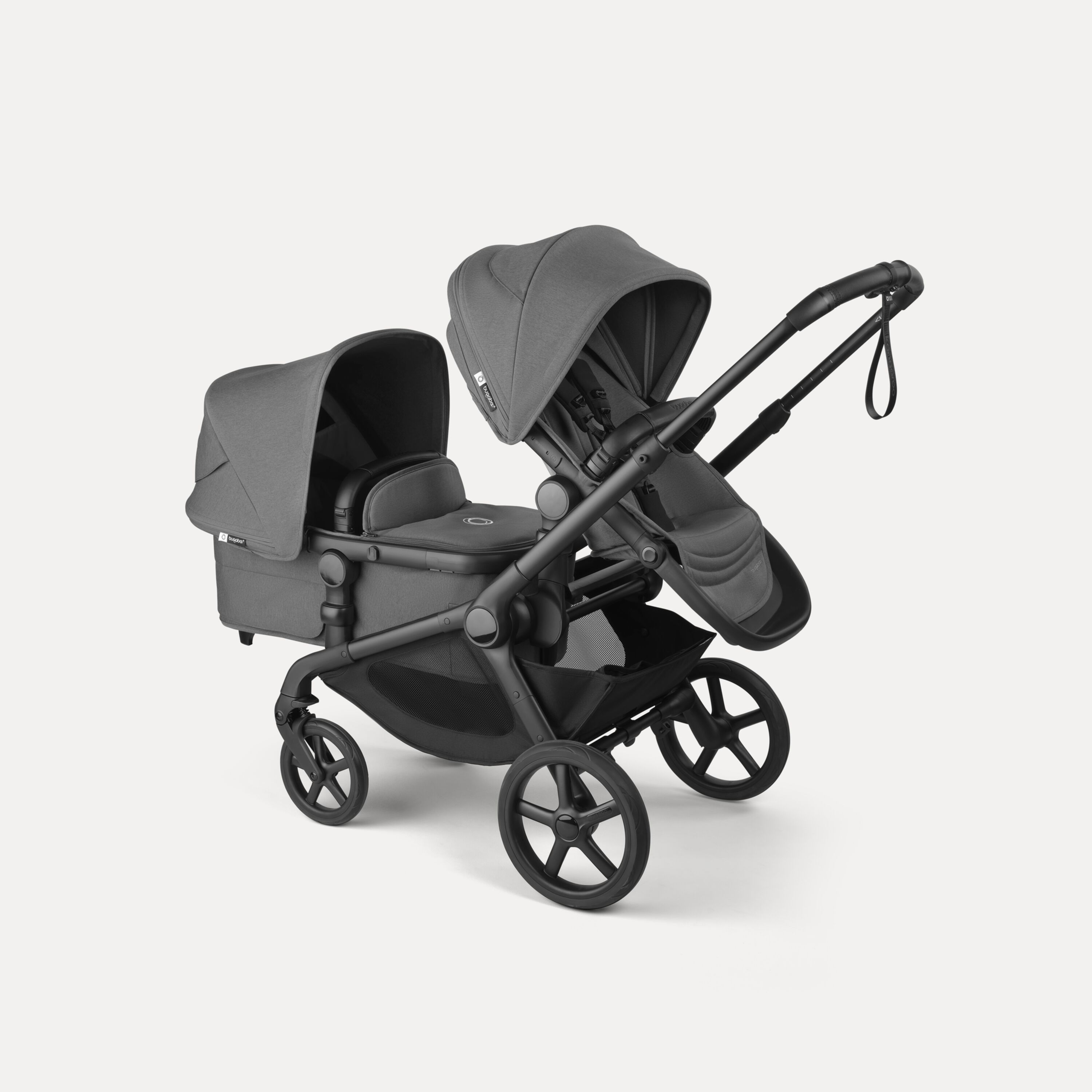 Bugaboo Kangaroo tandem stroller black base, moon grey fabrics, moon grey sun canopy - Main Modal Image Slide 3 of 20