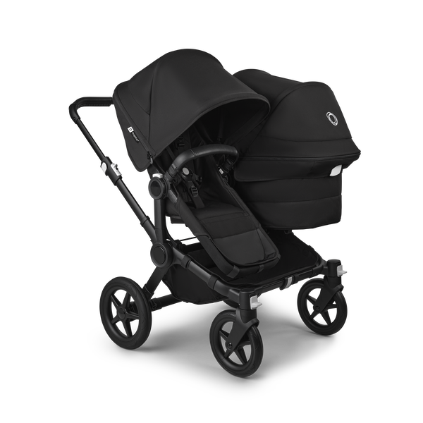 Bugaboo Donkey 5 Duo double stroller black base, midnight black fabrics, midnight black sun canopy