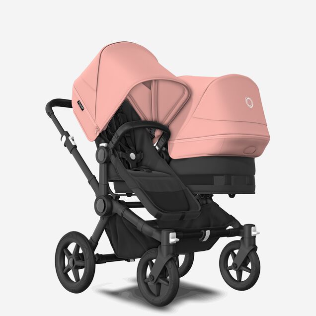 Bugaboo Donkey 5 Duo double stroller black base, midnight black fabrics, morning pink sun canopy - Main Image Slide 1 of 9