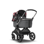 Bugaboo Fox 3 bassinet and seat stroller black base, grey melange fabrics, animal explorer pink/red sun canopy