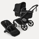 Poussette 2-en-1 Bugaboo Fox 5 Renew avec nacelle et siège, châssis noir, habillages Noir prestige, capote Noir prestige.