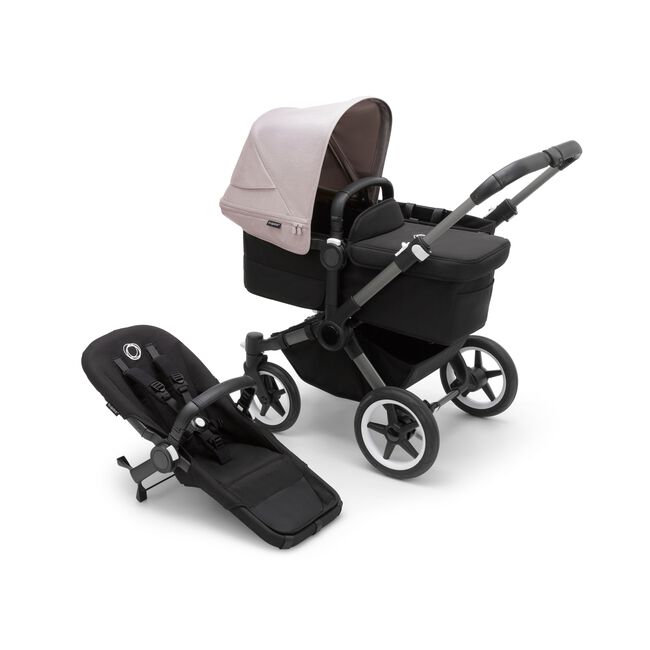 Bugaboo Donkey 5 Mono bassinet stroller with graphite chassis, midnight black fabrics and misty white sun canopy, plus seat. - Main Image Slide 1 of 13