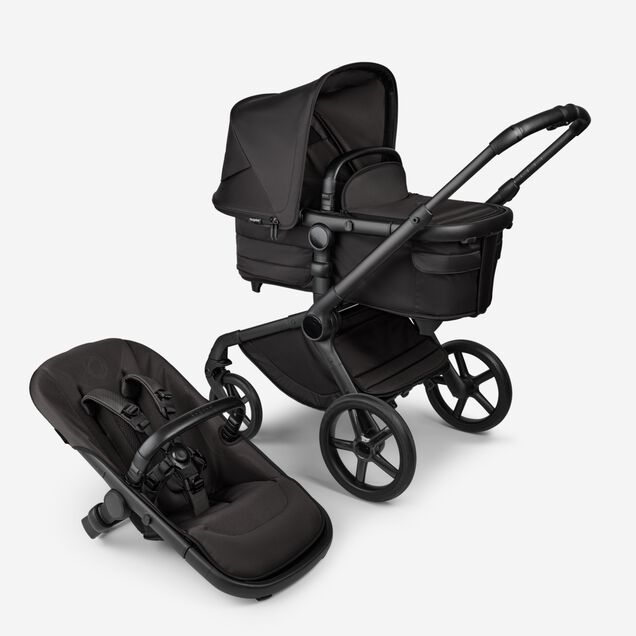Kinderwagen Bugaboo Fox 5 Noir Limited Edition mit Liegewanne und Sitz; Gestell, Stoffe und Sonnenverdeck in Tiefschwarz. - Main Image Slide 1 of 15
