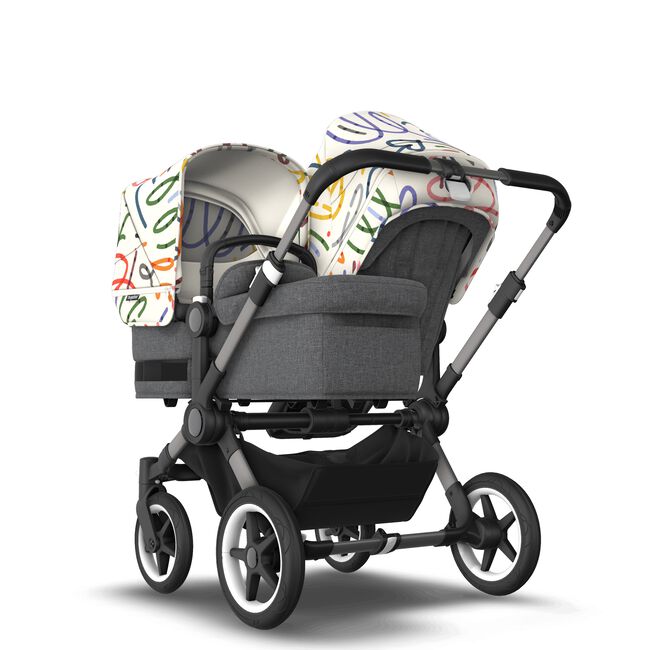 Bugaboo Donkey 5 Duo bassinet and seat stroller graphite base, grey mélange fabrics, art of discovery white sun canopy - Main Image Slide 1 of 12