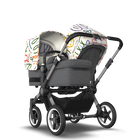 Bugaboo Donkey 5 Duo bassinet and seat stroller graphite base, grey mélange fabrics, art of discovery white sun canopy