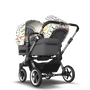 Bugaboo Donkey 5 Duo bassinet and seat stroller graphite base, grey mélange fabrics, art of discovery white sun canopy - Thumbnail Slide 1 of 12