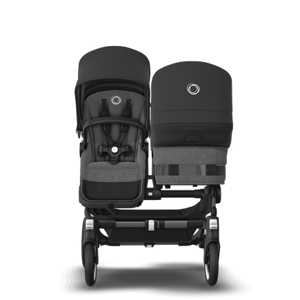 Bugaboo Donkey 5 Duo bassinet and seat stroller graphite base, grey mélange fabrics, midnight black sun canopy