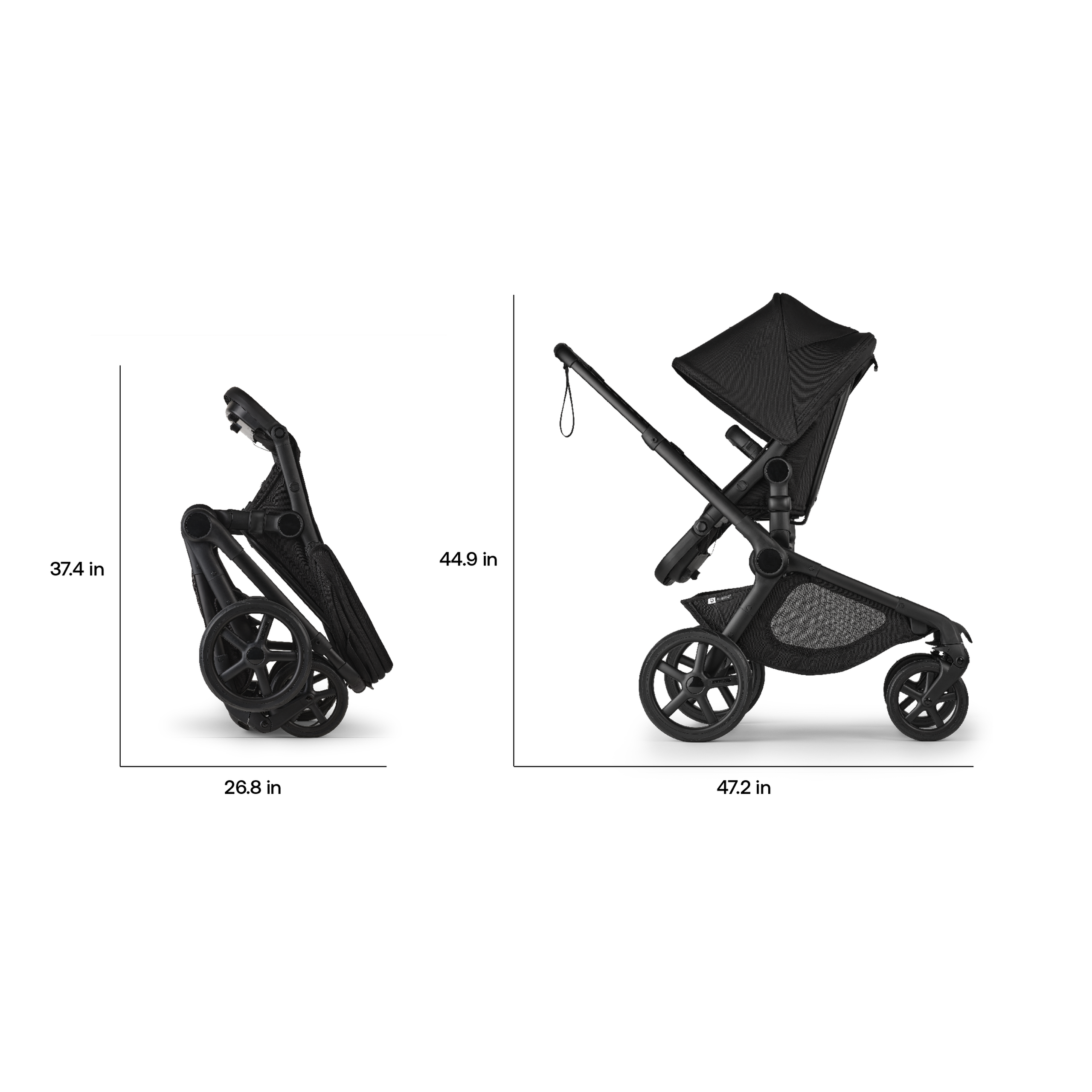 Bugaboo Kangaroo seat-only stroller black base, midnight black fabrics, misty white sun canopy - Thumbnail Slide 7 of 11