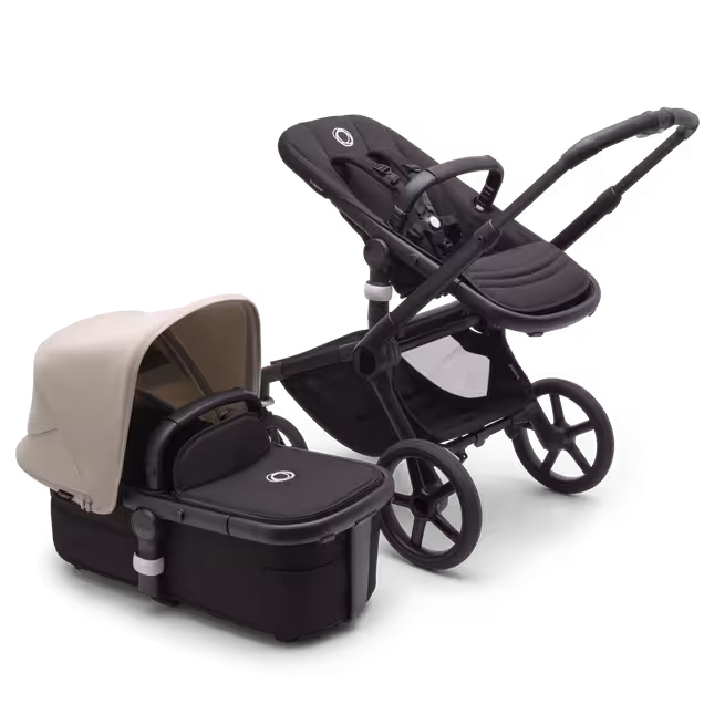 Bugaboo Fox 5 2-in-1 stroller black base, midnight black fabrics, desert taupe sun canopy - Main Image Slide 1 of 12