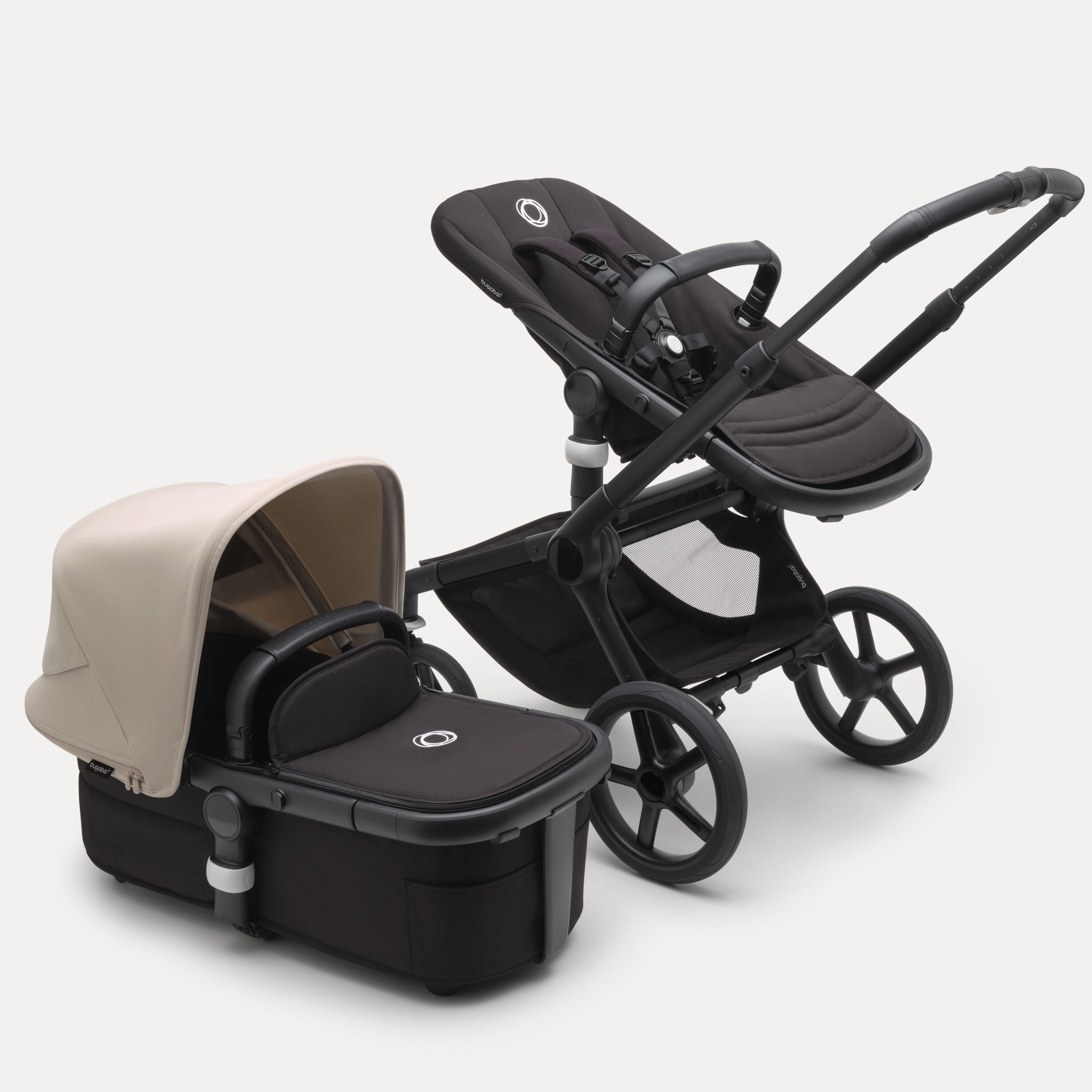 Bugaboo Fox 5 2-in-1 stroller black base, midnight black fabrics, desert taupe sun canopy - Main Modal Image Slide 1 of 12
