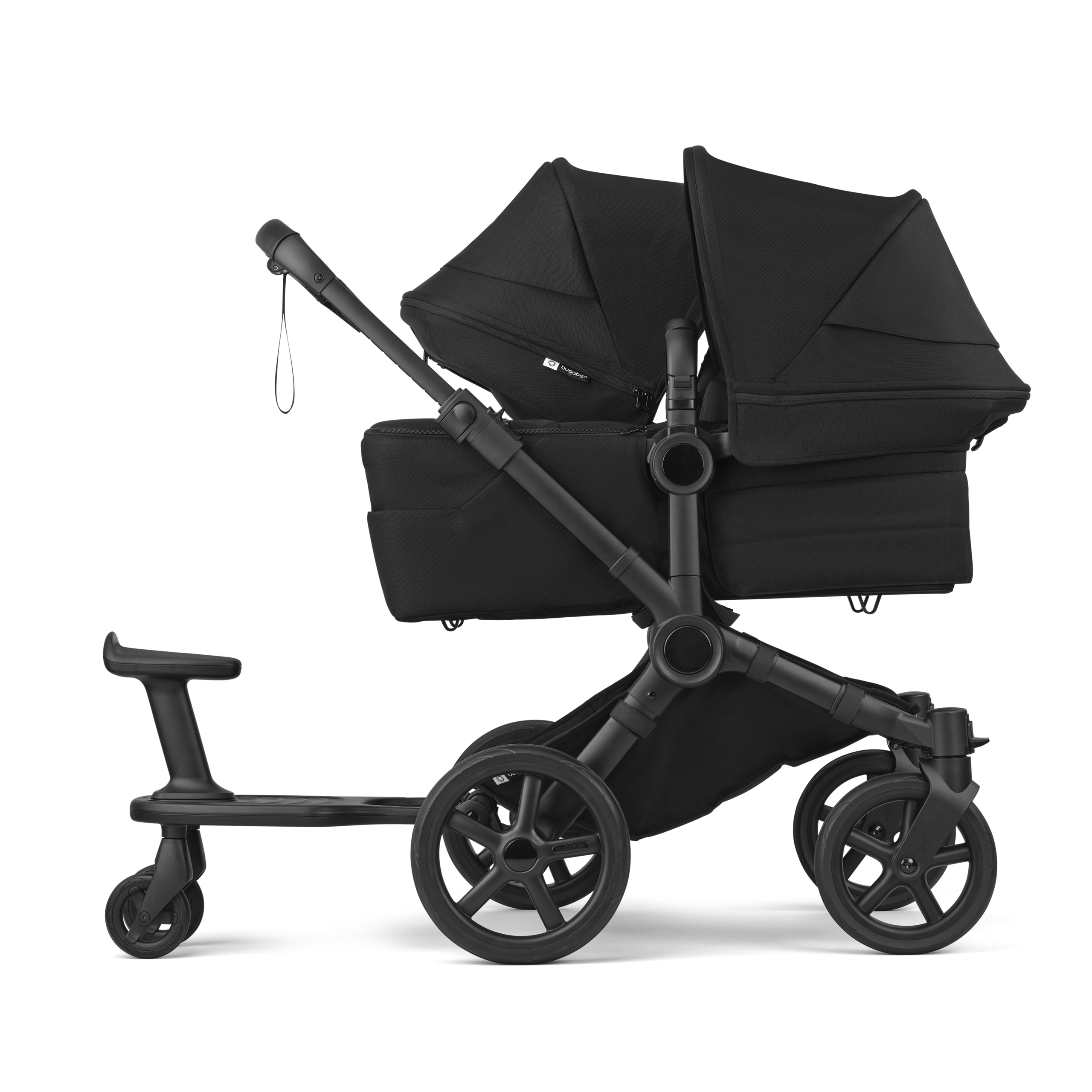 Bugaboo Donkey 6 double stroller black base, cocoa brown fabrics, cocoa brown sun canopy view 10 - Thumbnail Slide 10 of 10