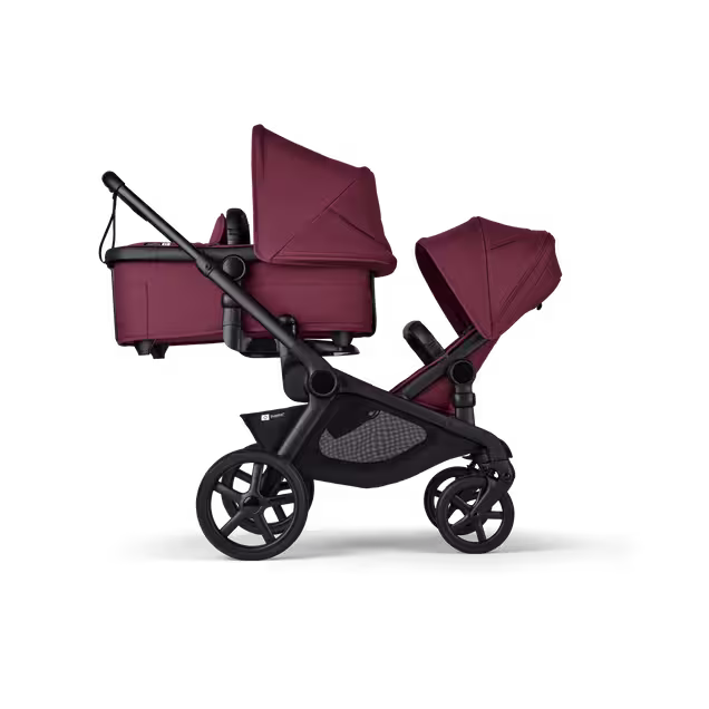 Bugaboo Kangaroo Double bassinet and seat pram black base, dark cherry red fabrics, dark cherry red sun canopy - Main Image Slide 2 of 18