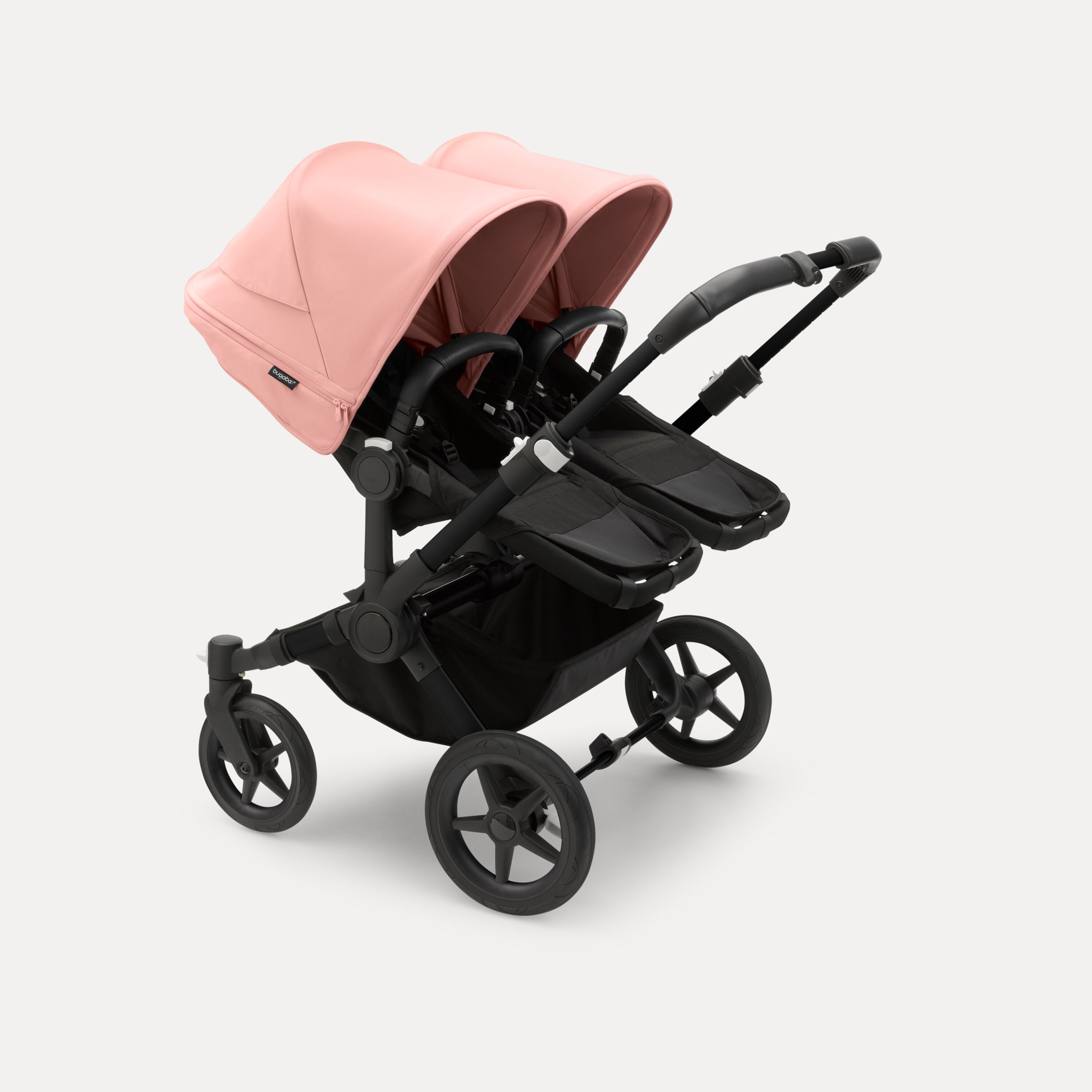Bugaboo Donkey 5 twin stroller black base, midnight black fabrics, morning pink sun canopy - Main Modal Image Slide 2 of 10