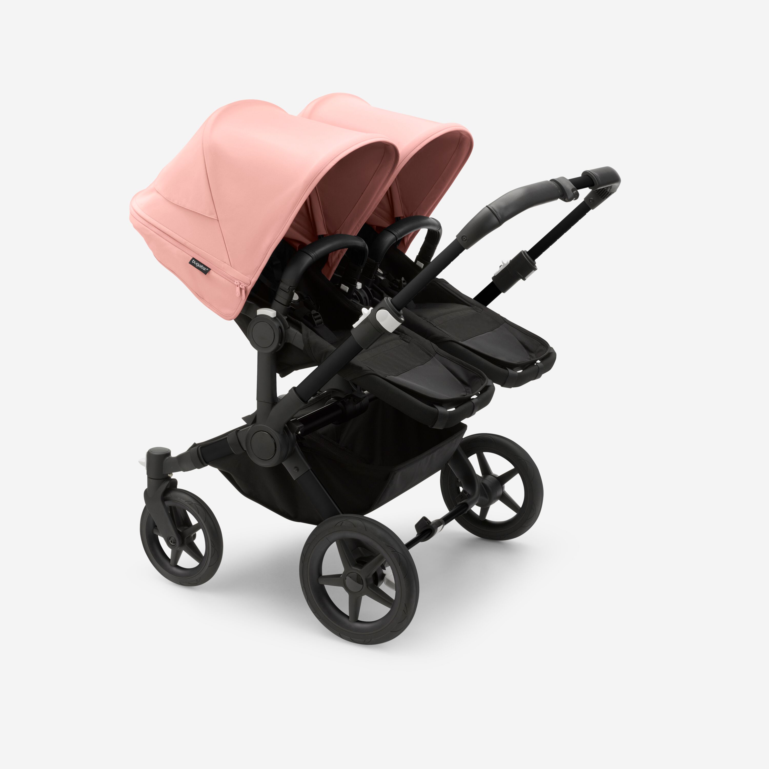 Bugaboo Donkey 5 twin stroller black base, midnight black fabrics, morning pink sun canopy - Main Modal Image Slide 2 of 10