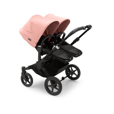 Bugaboo Donkey 5 twin stroller black base, midnight black fabrics, morning pink sun canopy - view 2