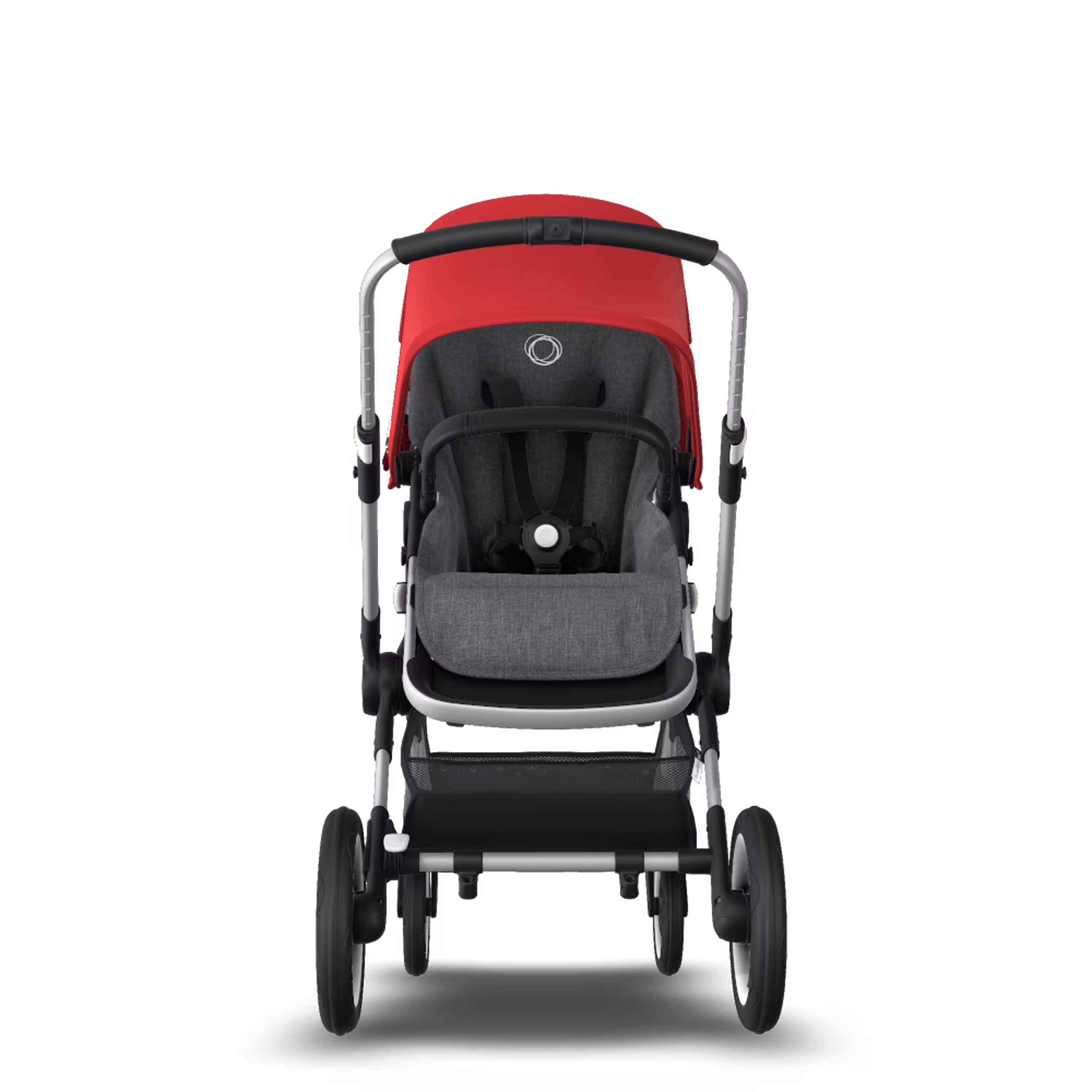 Bugaboo Fox 2 seat and carrycot pushchair red sun canopy, grey melange fabrics, aluminium base - Main Modal Image Slide 7 of 10