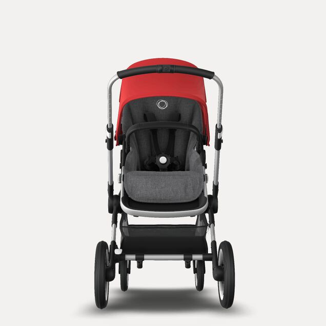 Bugaboo Fox 2 seat and carrycot pushchair red sun canopy, grey melange fabrics, aluminium base - Main Image Slide 7 of 10